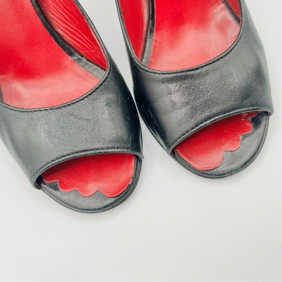 LOVE MOSCHINO PUMPS OPEN TOE LEATHER HEEL RED AND BLACK SHOE HEART SHAPE SIZE 38 - Picture 17 of 17